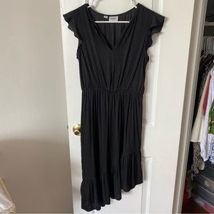 Aware by Vero Moda Black Midi Dress Flutter Sleeve Tiered Hem Size Small